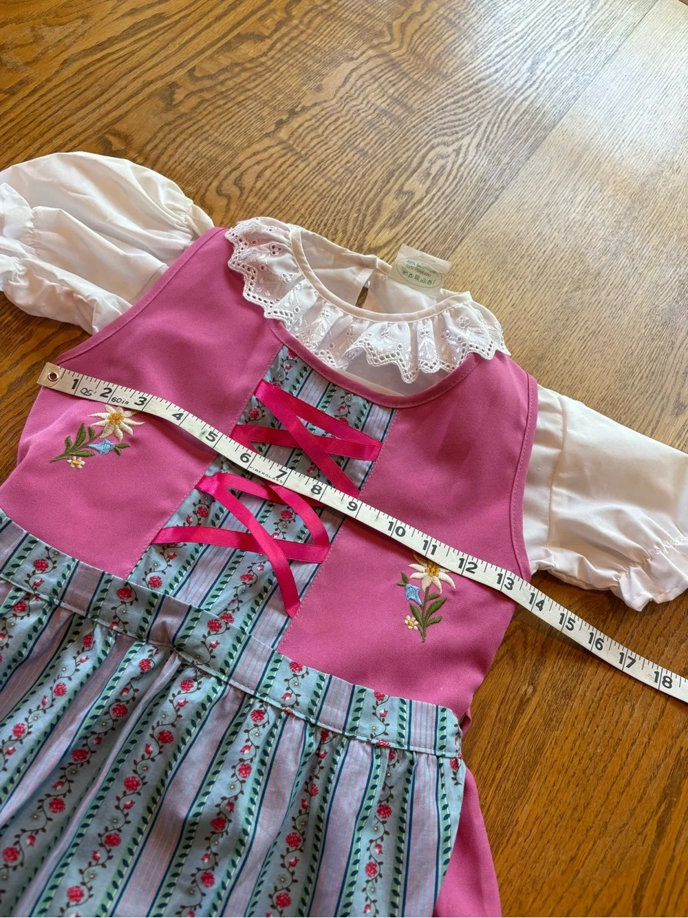Schrammel Girl’s Austrian Dress Dirndl Pink Blue White Appx size 6X